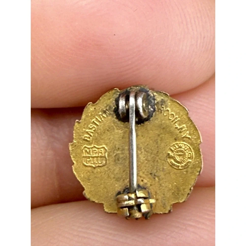 Vintage Bastian Bros UE Logo Pin Brooch Gold Tone Enamel Union Jewelry